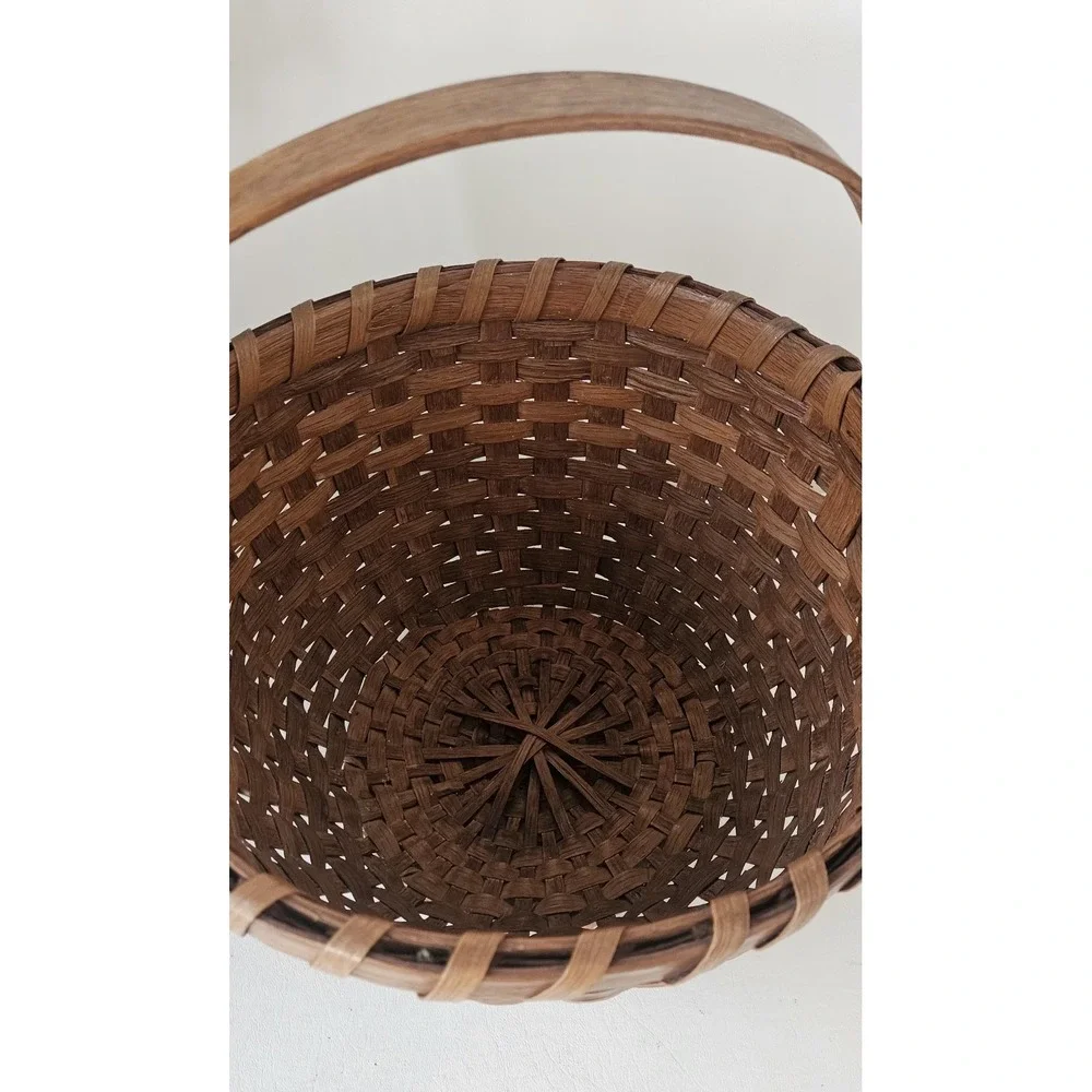 Early American Gathering Basket Bentwood Handle Primitive Antique